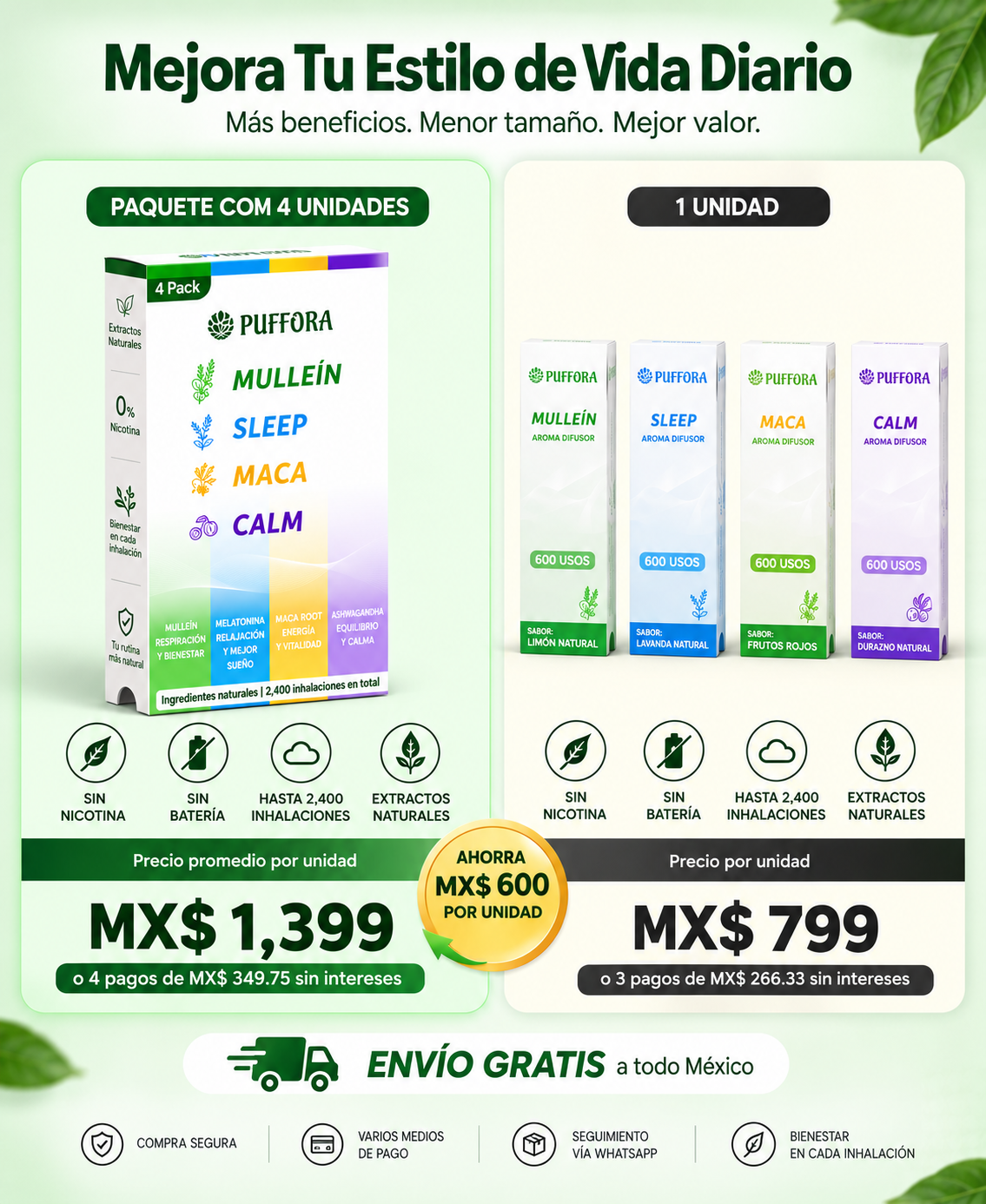 Puffora™ 4 en 1 — Vapor Aromático Antivape, Sin Nicotina