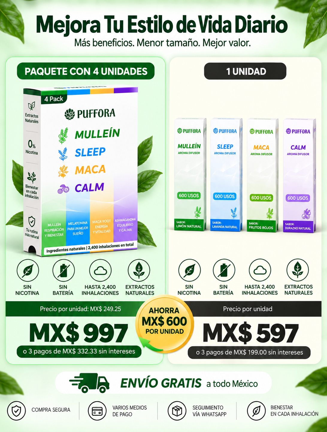 Puffora™ 4 en 1 — Vapor Aromático Antivape, Sin Nicotina